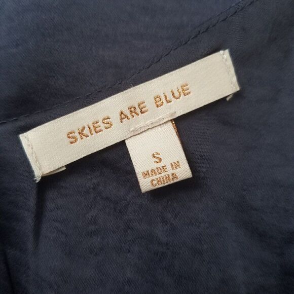 Skies are Blue Womens Small Blue Sleeveless Top Twist Knot Strap Double V Neck - Picture 4 of 7